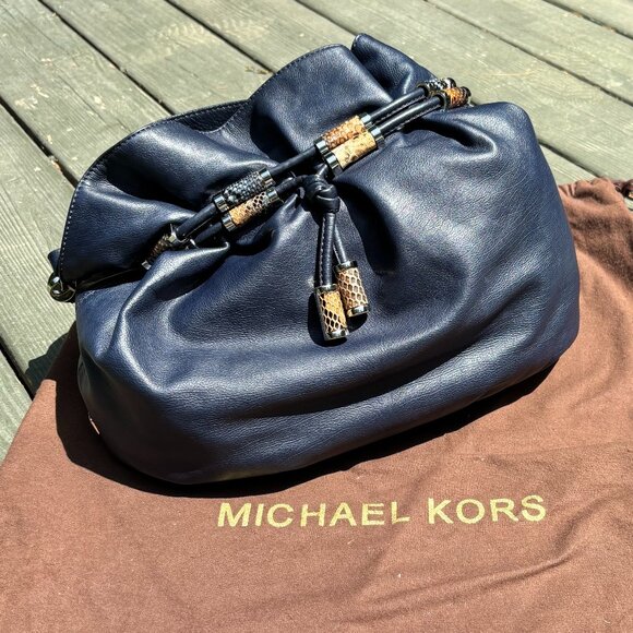Michael Kors Navy Leather Hobo Bag - Picture 4 of 13